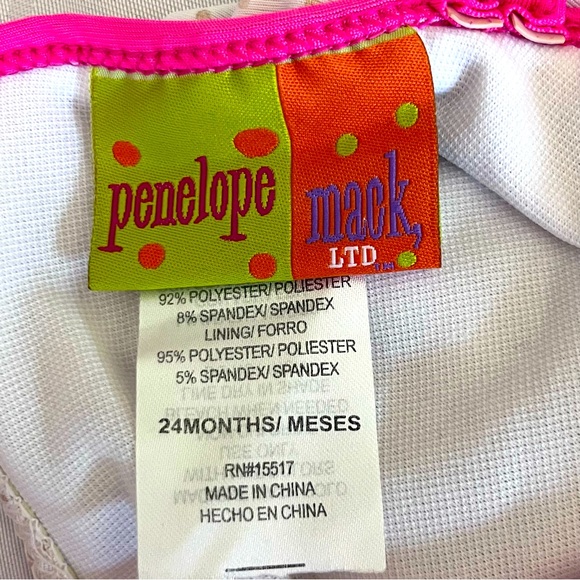 Penelope Mack Girls 24 Months One Piece Swimsuit Pink w Ribbon & Rose - Picture 3 of 3